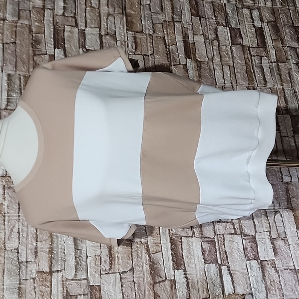 Lalita  Tan and White Striped Short Sleeve